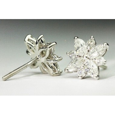 1.50 CTW Platinum Flower Diamond Earrings