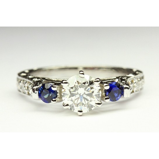 Vintage Pave Blue Sapphire Engagement Ring
