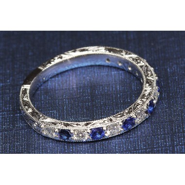 Platinum Diamond & Blue Sapphire with Intricate Carvings