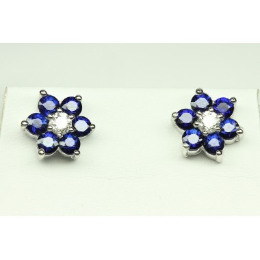 Diamond & Sapphire Cluster Flower Earrings