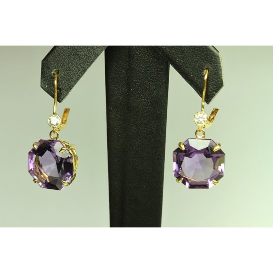 Purple Amethyst Asscher Cut & Diamond Earrings