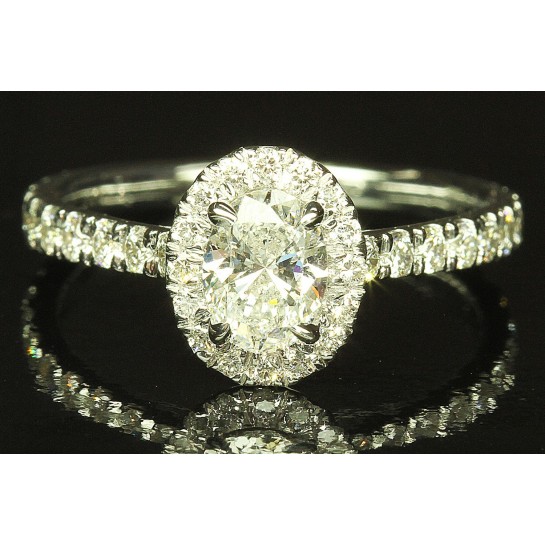 Oval Diamond Micro Pave Halo Thin Engagement Ring