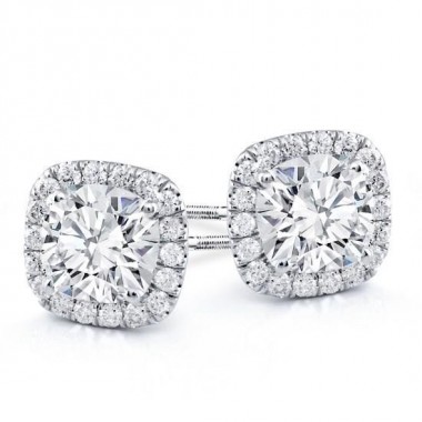 1.50 CTW Diamond Halo stud Earrings 14K White Gold colorless SI Ideal Cut