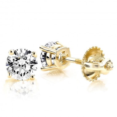 1.00 CTW Diamond stud Screw-back Earrings 14K Yellow Gold colorless SI Ideal Cut
