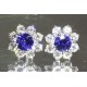 2.25 CTW Royal Blue Sapphire & Diamond Floral Stud Earrings 14K White Gold 