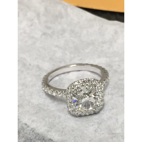 Cushion Cut Natural Diamond 2.26 ct G VS2 GIA Certified Mounted in a Platinum DIamond Halo Engagement Ring