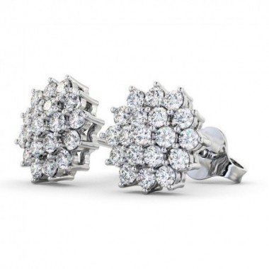 F VS Ideal Diamond Cluster Flower Earrings 0.65 Carat Weight 14K White Gold
