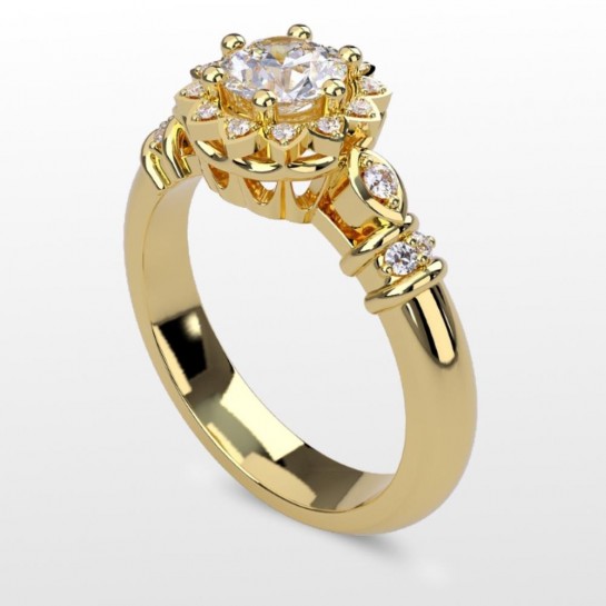 Yollow Gold Crown Halo Engagement Ring