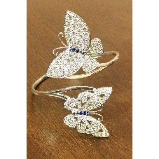 Butterfly Diamond & Sapphire Bangle Bracelet 14K White Gold