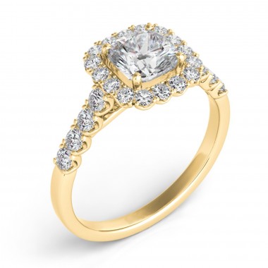 0.54 ctw. YELLOW GOLD HALO ENGAGEMENT SEMI MOUNT RING