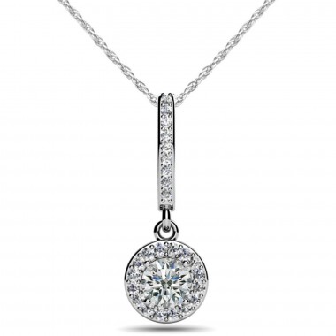0.68 ct Diamond Halo Hanging Pendant & 16" Inch Cable Chain