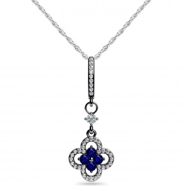 0.65 ct Diamond & Blue Sapphire Hanging Pendant & 16" Inch Cable Chain