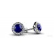 Blue Sapphire and Halo White Diamond Stud Earrings 1.25 CTW 5mm Sapphires 