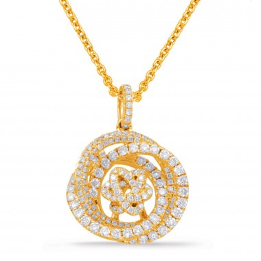 0.87 ct Diamond Floral Pendant & 16" Inch Cable Chain in 14K Yellow Gold 17MM